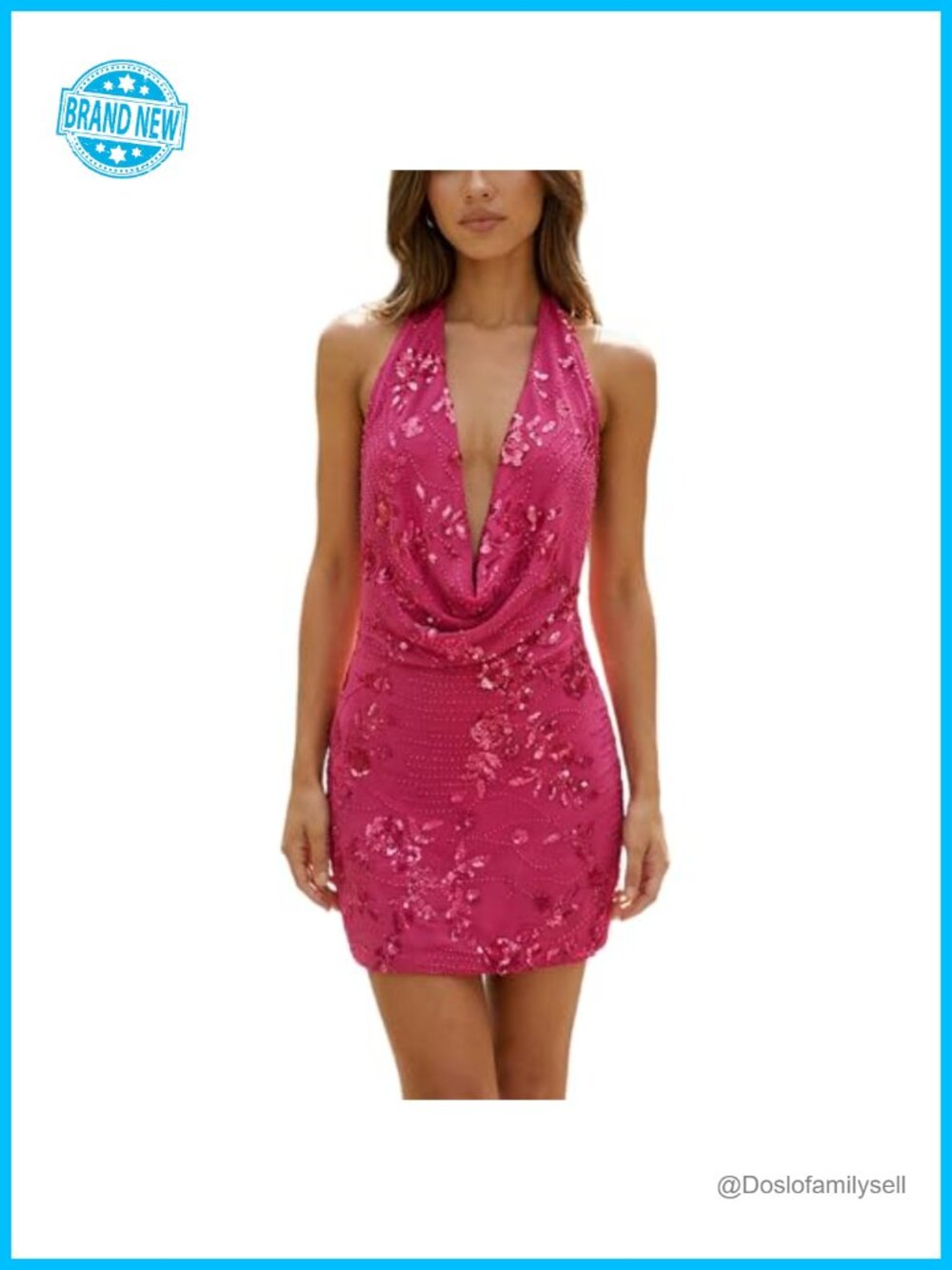 Sequin Halter Mini Dress Sleeveless Bodycon Party Club Night Out